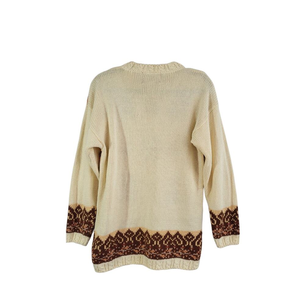 VTG Crystal‎ Kobe 3D Floral Knit Sweater L Cream Rose Cottage Romantic Grandma - Picture 2 of 14